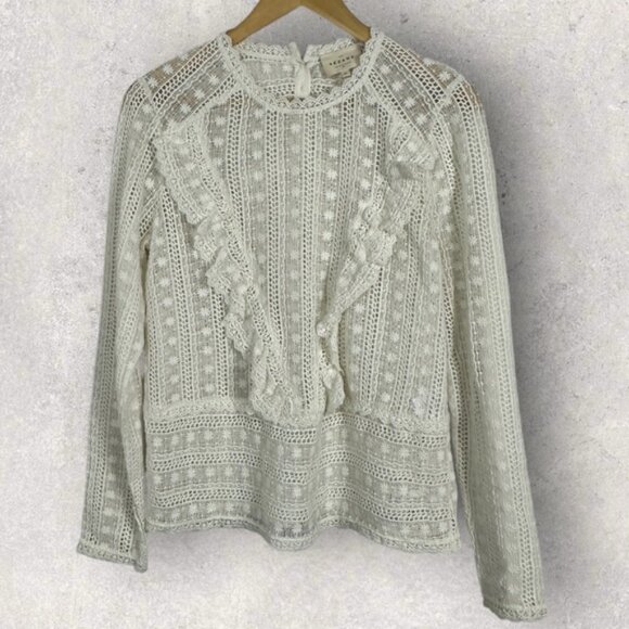 Sezane Madeleine Blouse Ecru Size 36 French US 4 Lace Embroidered Top Ruffle Dot - Picture 4 of 16